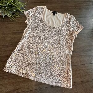 White House Black Market Sequin Top Short Sleeve Womens Medium